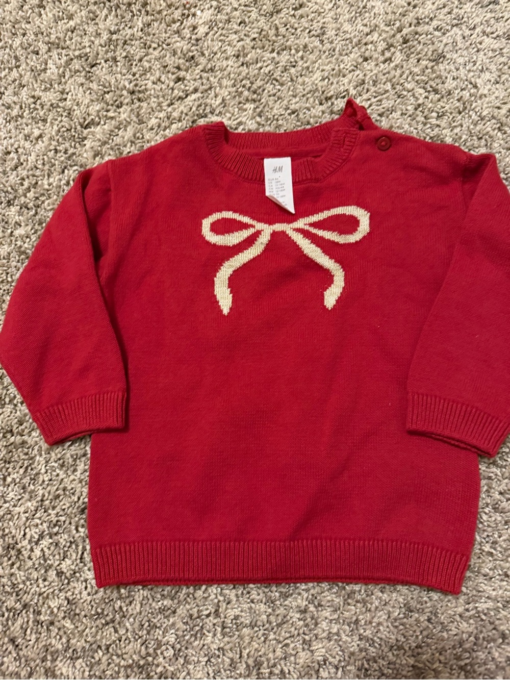 H&M Toddler Red Bow Knit Sweater Holiday Christmas Girls Pullover